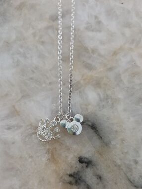 Disney Silver Crown and Mickey Charm Necklace - Silver